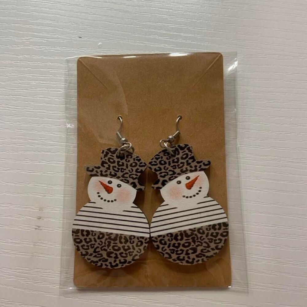 Wooden Snowman earrings